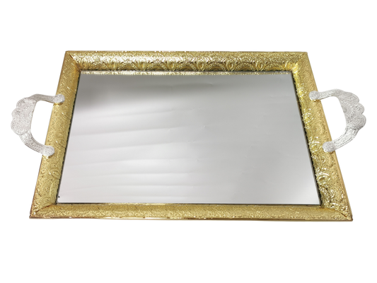 Mirror tray Gold with Silver Handles 20"x14"