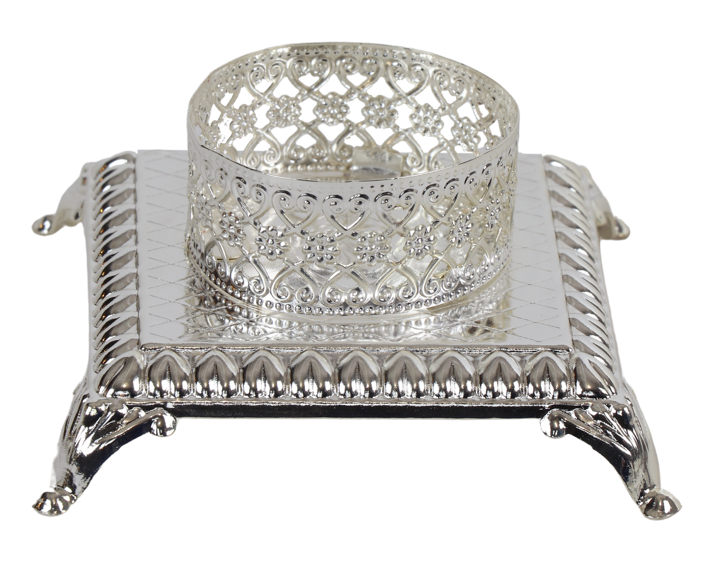 Silver Plated Tealight Candle Holder - Floral Design