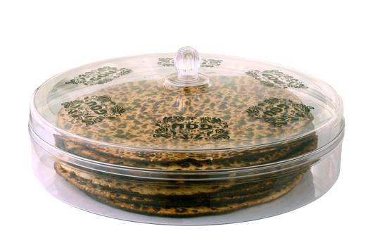 Matzah Holder Round Acrylic Design On Cover 12"