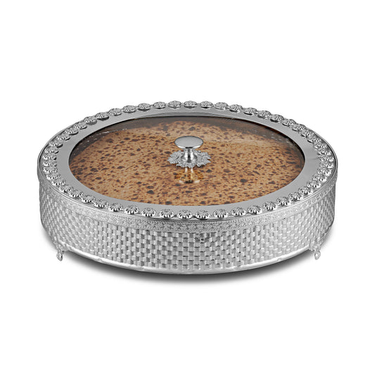 Matzah Holder Wave Design Silver Plated With Lucite cover 13 w X4.5 H "