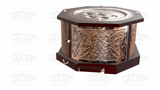 The "Magid Kaarah" 3 tier- mahogany silver /plated Kaarah with retractable Shtender 16x16x9" Limited Edition