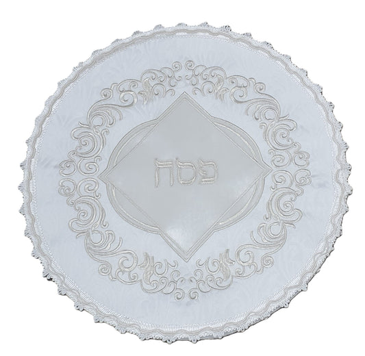 Matzah Cover Brocade With Leather 3 Pockets 45cm with Hard Plastic