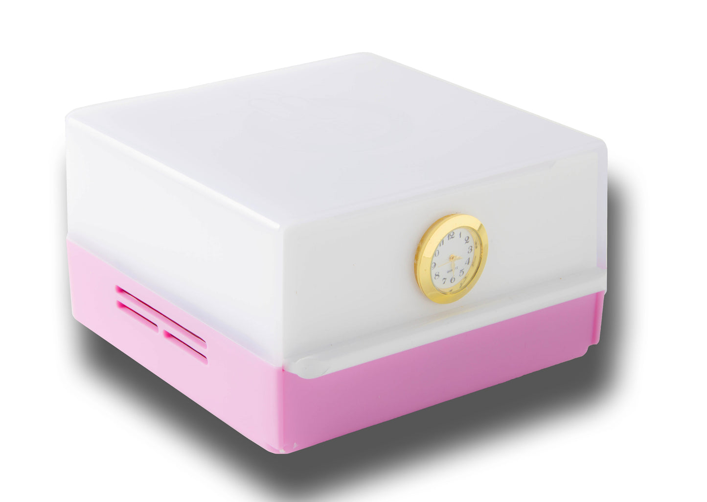 Shabled Shabbos lamp Led, Pink/White body, gold clock,