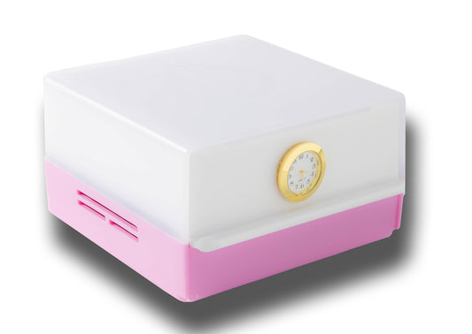 Shabled Shabbos lamp Led, Pink/White body, gold clock,