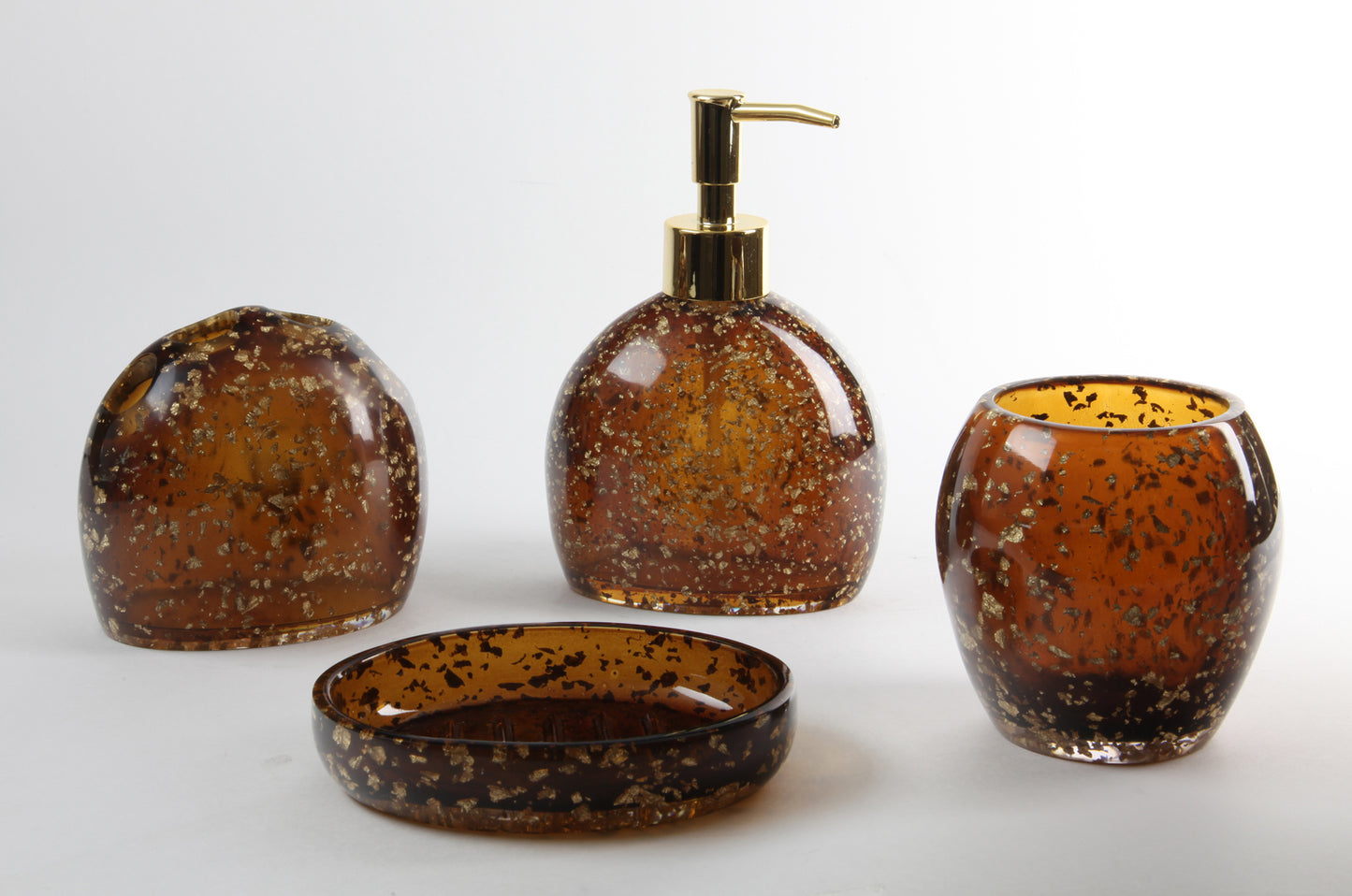 Bathroom Accessories Set Coffee tumbler 3.5" lotion dispenser 6.5" bar soap dish 3.5" toothbrush holder 3.75"