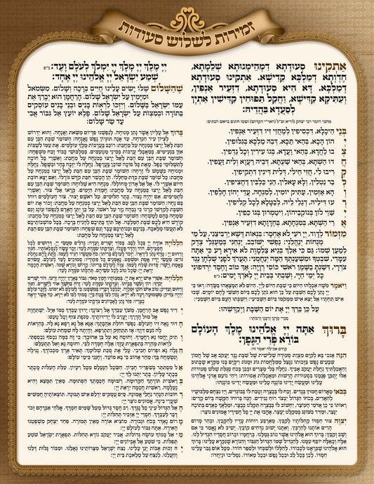 Zemiros for Shalosh Seudos W Benching Laminated 8.5x11"