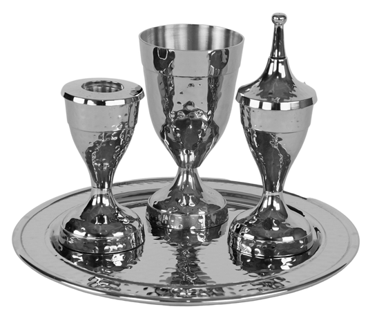 Havdalah Set Hammered Nickel Plated 4 pc