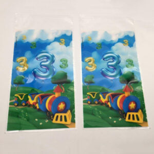 Upsherin train Colorful "3" Cellophane Bags  -  6"x9.5"