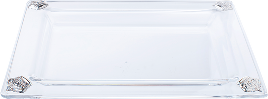 Glass Tray with silver Crown 91/2 x 7"
