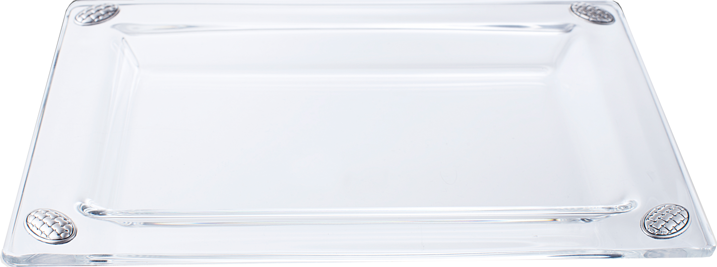 Glass Tray with 4 silver pcs brick Design 9 1/2x7"