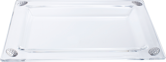 Glass Tray with 4 silver pcs brick Design 9 1/2x7"