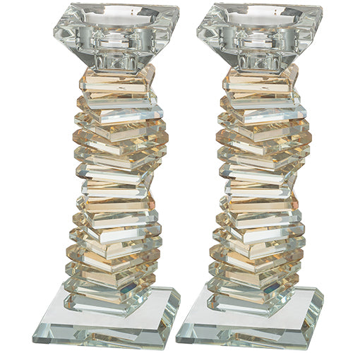 Pair of Crystal Elegant Gold Candlesticks 16.5 cm