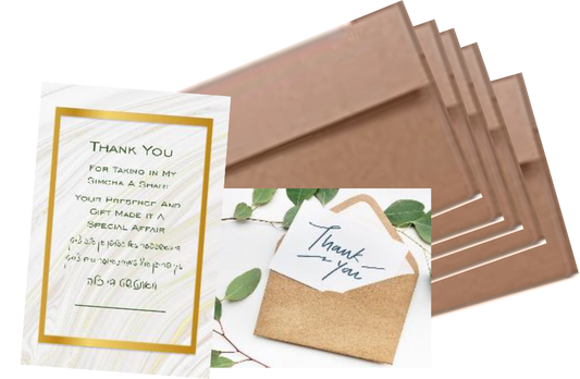 5 Kallah/Tenoyim Thank You Cards & Envelopes 4"x6"