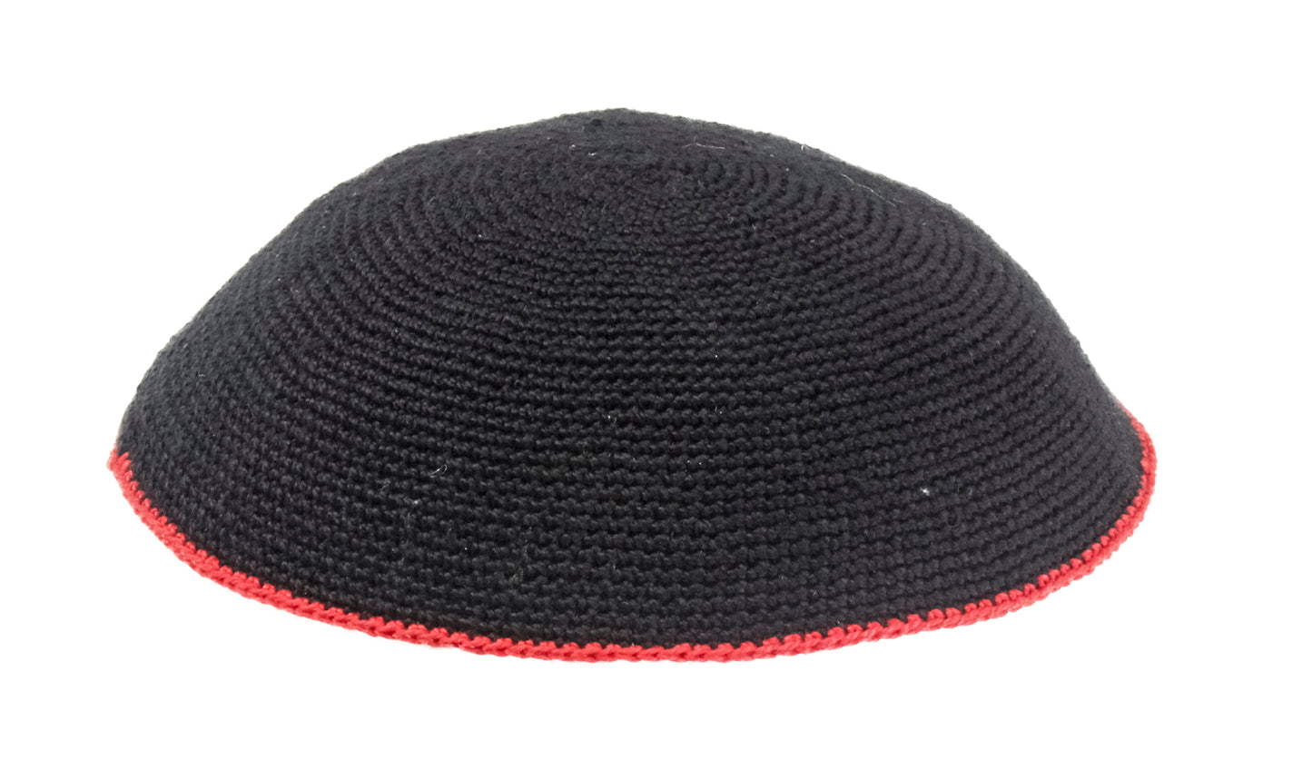 DMC Black Knit Kippah With Red Rim 18 cm