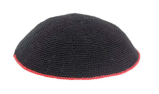DMC Black Knit Kippah With Red Rim 18 cm