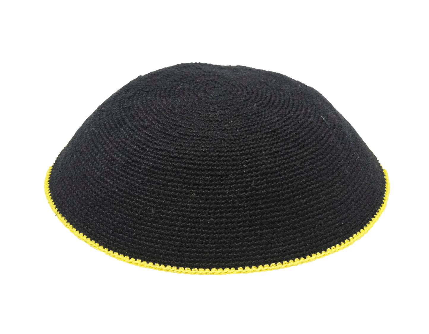 DMC Black Knit Kippah With Yellow Rim 18 cm