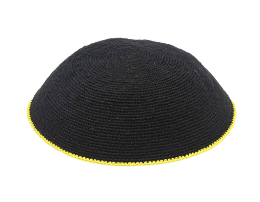 DMC Black Knit Kippah With Yellow Rim 18 cm