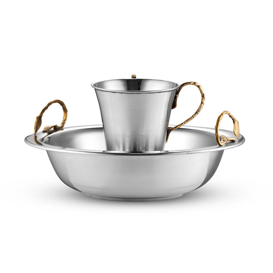 Washing Cup and Bowl Set Brass Leaf Handle Stainless Steel