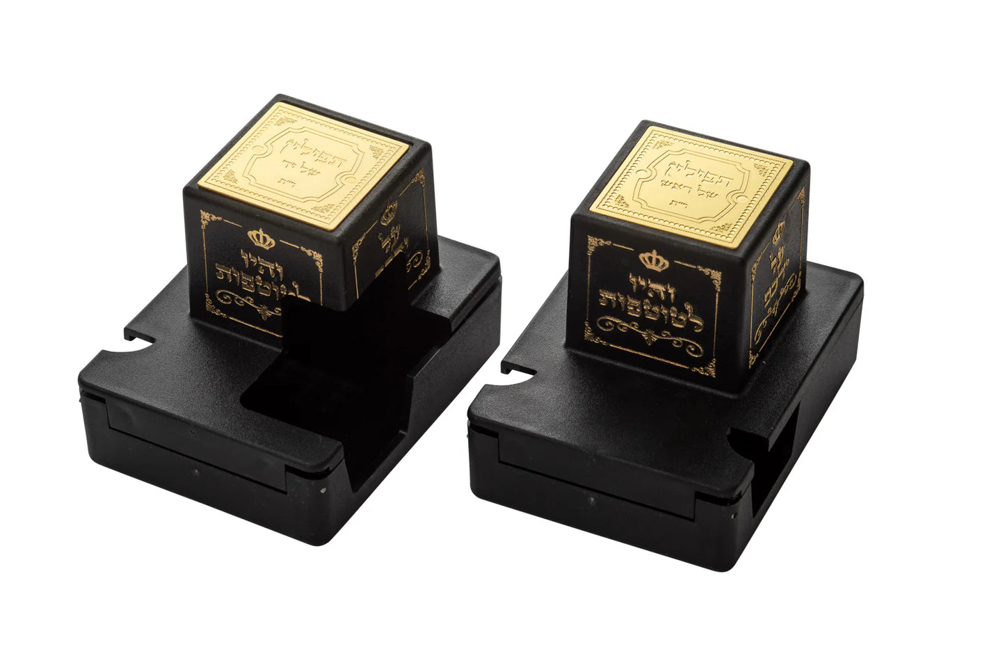Tefillin Box Black Rabbeinu Tam Righty with Gold  Metal Plate Size 33/34