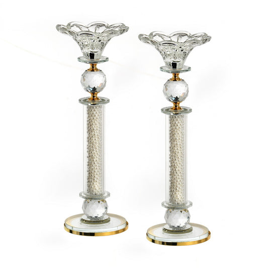 Crystal Candlesticks with Pearls & Gold Metal