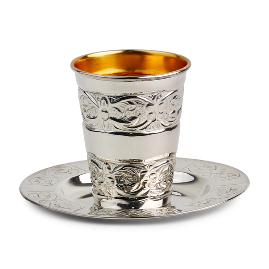 Silver Kiddush Cup Set Cup 3.5" Tray 5.5"