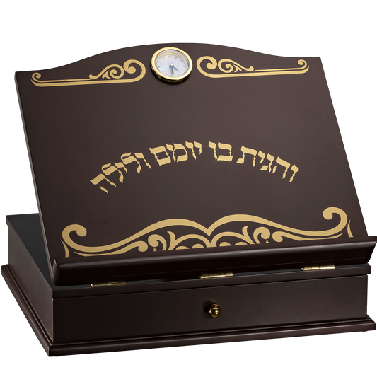 Mahogany Table Shtender Mirror Designed Top And Drawer Gold Clock