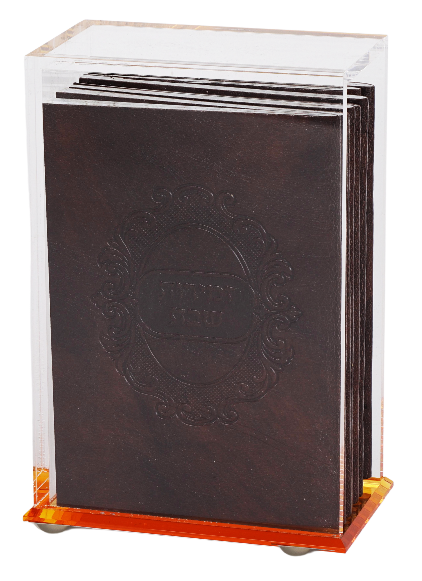 Acrylic Zemiros Holder with 6 Brown Leather Zemiros