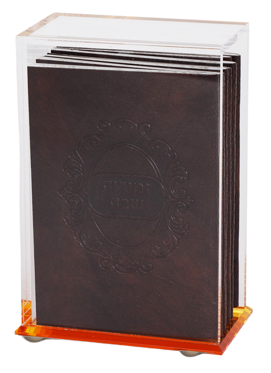 Acrylic Zemiros Holder with 6 Brown Leather Zemiros