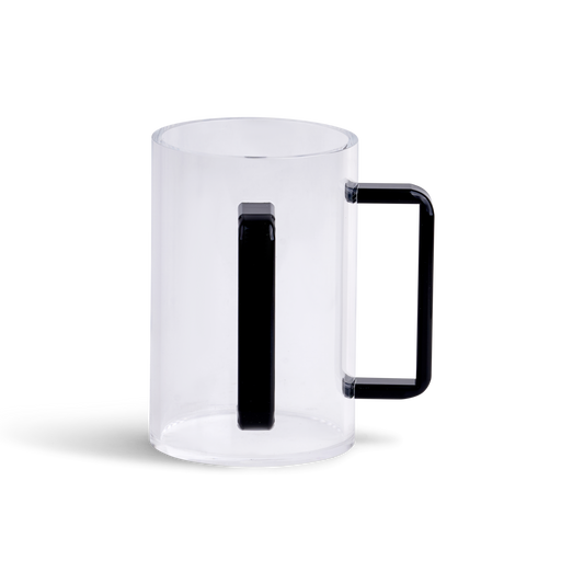 Tall Acrylic wash cup   Silver with black handles 6 inch tall