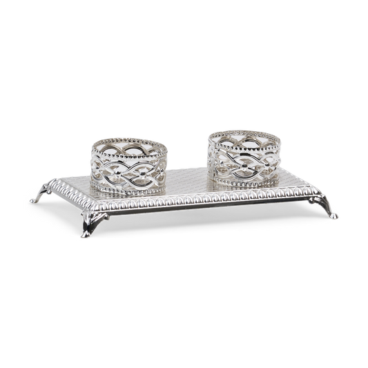 Silver Plated Double Tealight Candle Holder with Tea Light included - Traditional Design