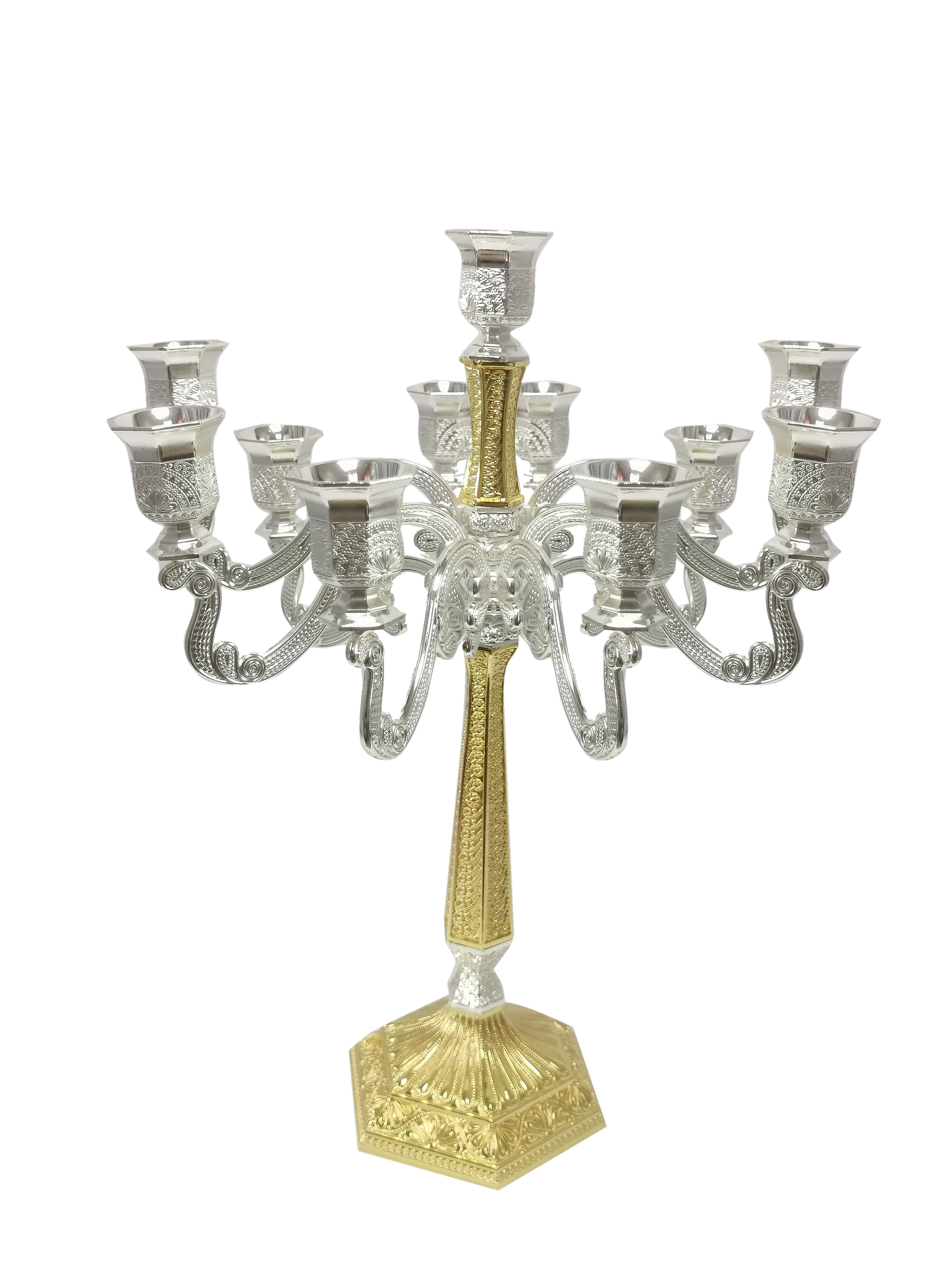 Silver & Gold Filigree Candelabra 11 Light 16"