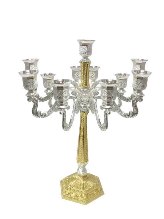 Silver & Gold Filigree Candelabra 11 Light 16"