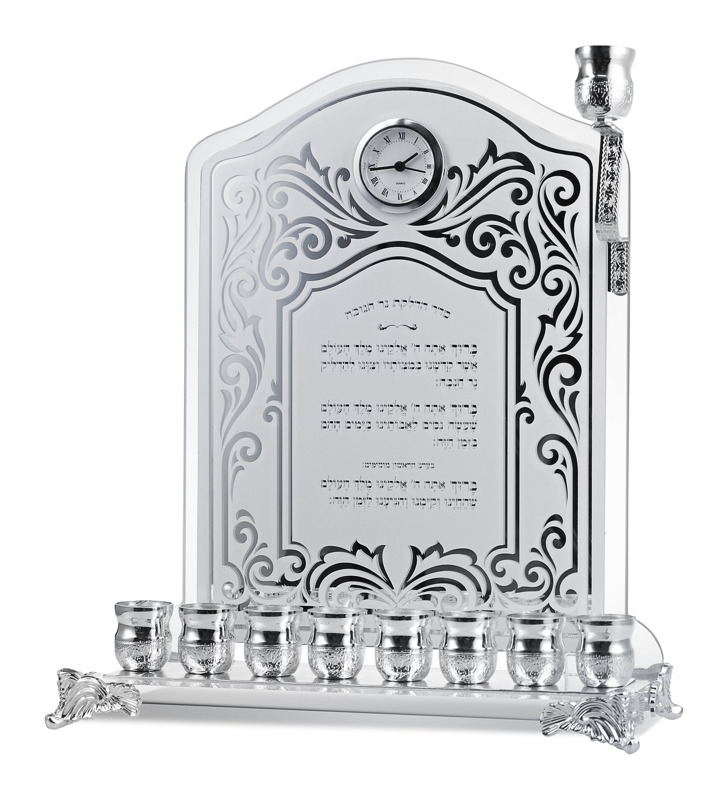 Acrylic Wall Menorah With Clock - 14X9.5 "