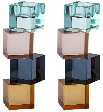 Set of 2 Colored Crystal Candlesticks and Tealight Holders (reversable) 7.5"H