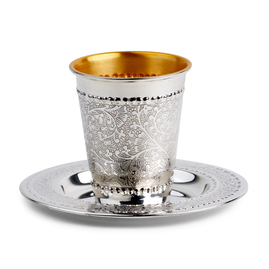Silver Kiddush Cup Set Cup 3.5" Tray 5.5"