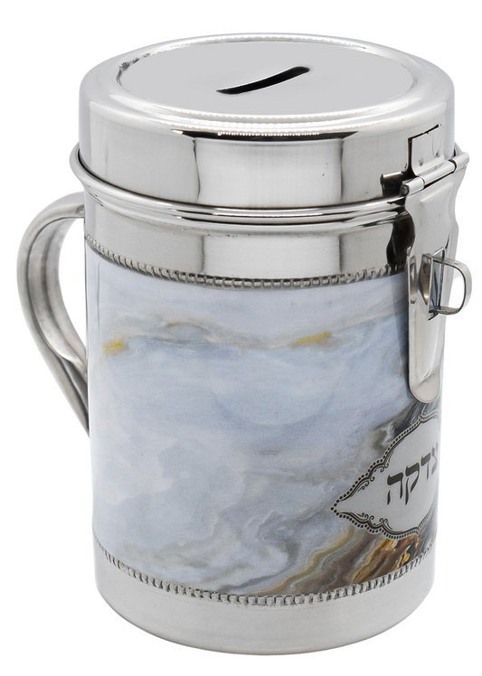 Tzedakah Box Stainless Steel with Marble Design