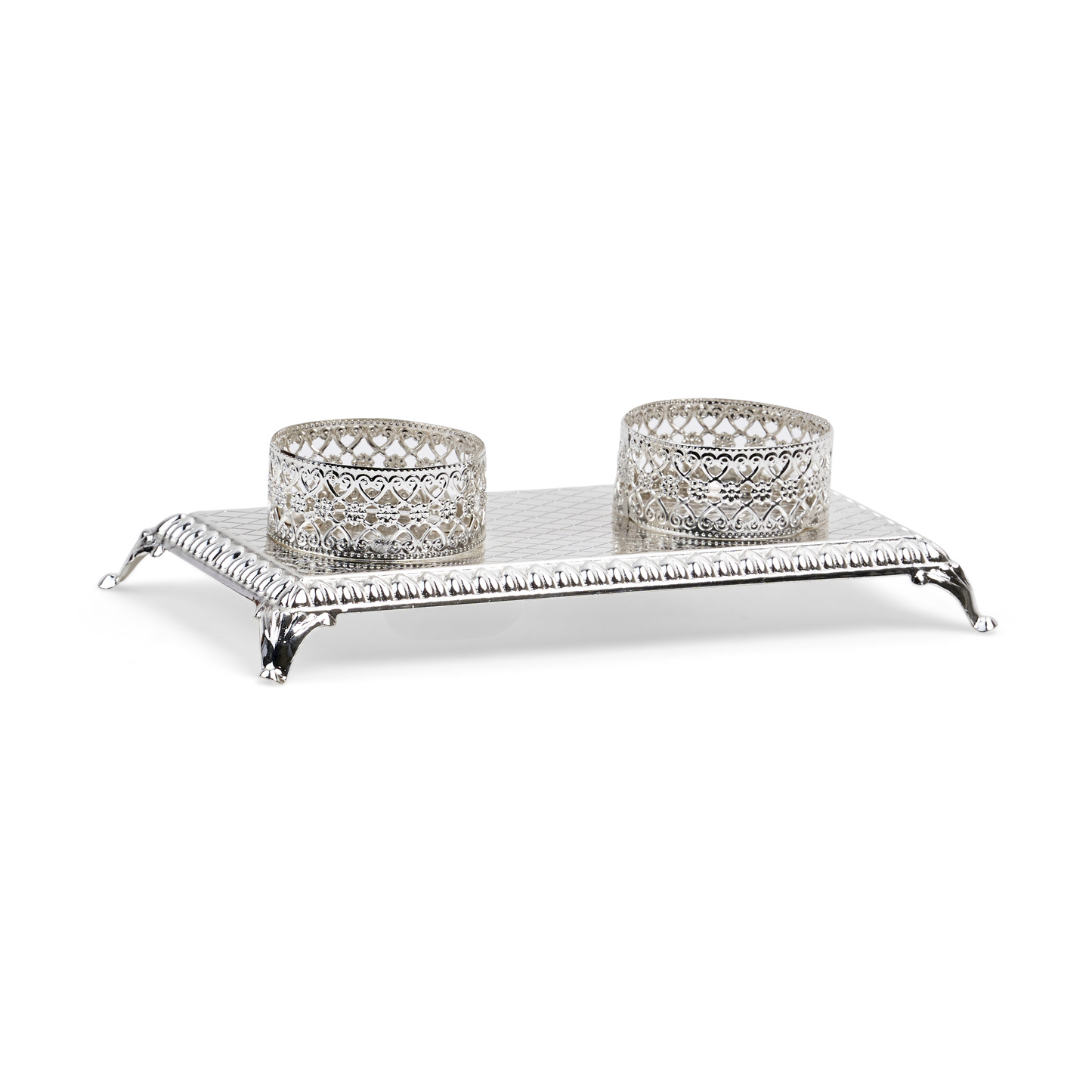 Silver Plated Double Tea light Candle Holder With Tealight included - Floral Design