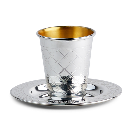 Silver Kiddush Cup Set Cup 3.5" Tray 5.5"