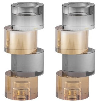 Set of 2 Silver & Gold Crystal Candlesticks and Tealight Holders (reversable) 8"H