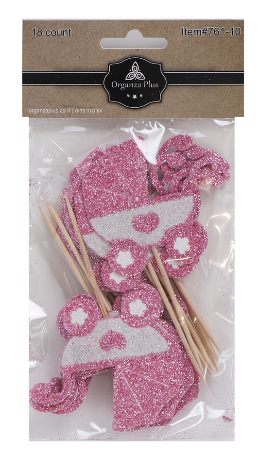 18 Pink BabyCarriage Toothpicks for Cake Decarotion