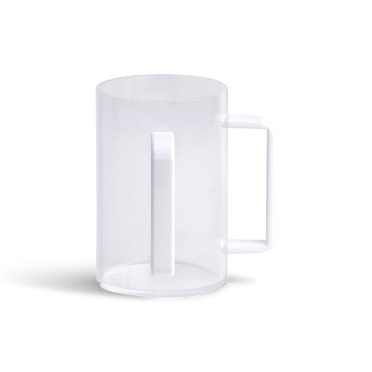 Tall Acrylic wash cup clear with White handles 6 inch tall