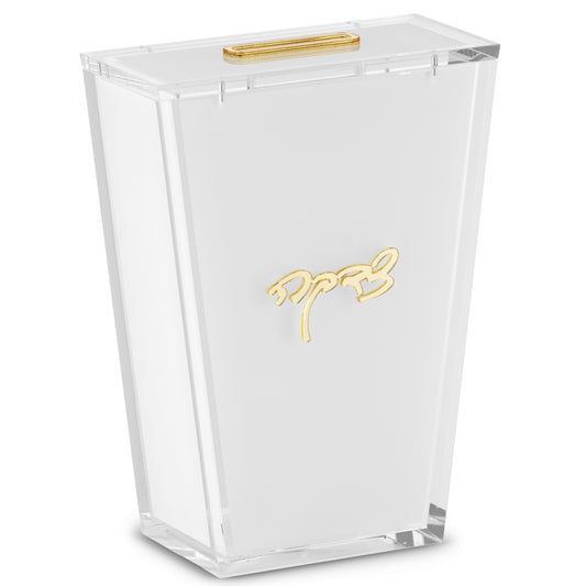 Acrylic Tzedakah Box White with gold Rim