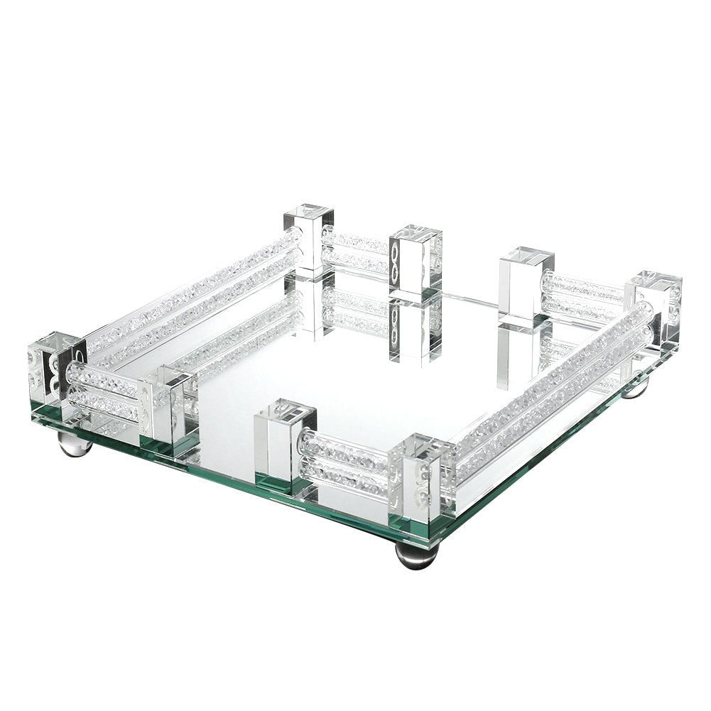 Napkin Holder / Tray Flat Crystal Mirror With Broken Stones 2"Hx9"