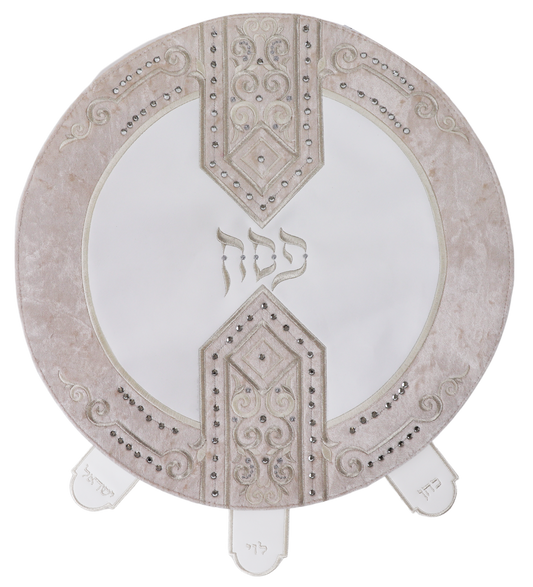 Matzah Cover Faux Leather with Velvet & Crystals 3 Pockets 40cm with Hard Plastic