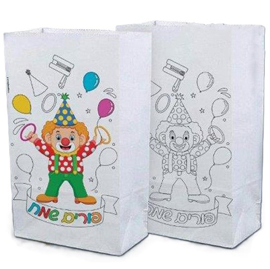 White paper bag with coloring clown 10 pp