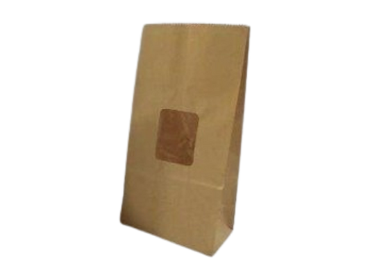 Brown Craft Bag with Transparent Window - 8pcs - 3.5x2.5x8"
