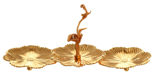 Gold tray rectangle leaves divided into 3