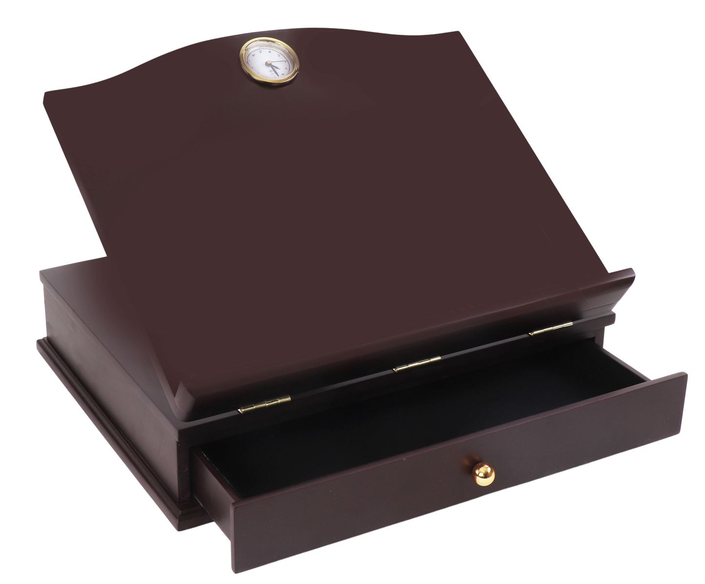 Mahogany Table Shtender  And Drawer Gold Clock