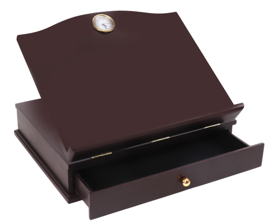 Mahogany Table Shtender  And Drawer Gold Clock