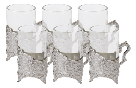 Set Of 6 Small Cups Filigree Design With Handle 4 oz